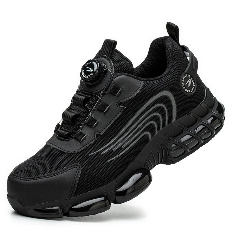 Black sneaker with unique design on a white background
