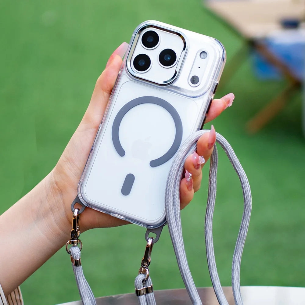 Magnetic Crossbody Clear iPhone 17 16 16 15 14 13 12 11 Pro Max Plus Case with Lanyard Strap Shockproof Cover