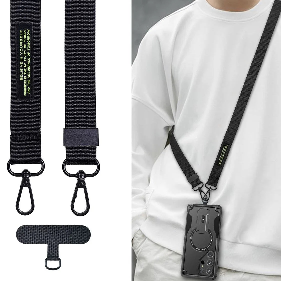 Phone Strap Strong Samsung Galaxy Case with Kickstand – Black