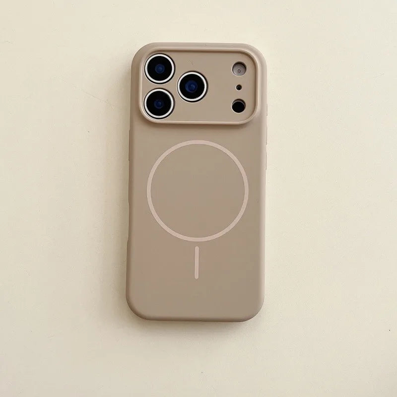 Beige phone case with a minimalist design on a beige background