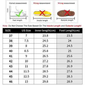 Shoe size chart with measurements for correct and wrong measurement methods.