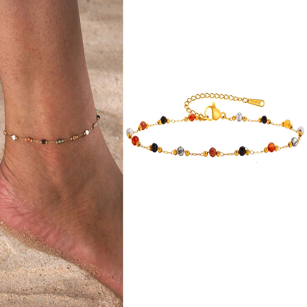 Gold plated stainless steel heart anklet bracelet for women delicate adjustable foot jewelry