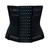 Black waist trainer with metal hooks on a white background
