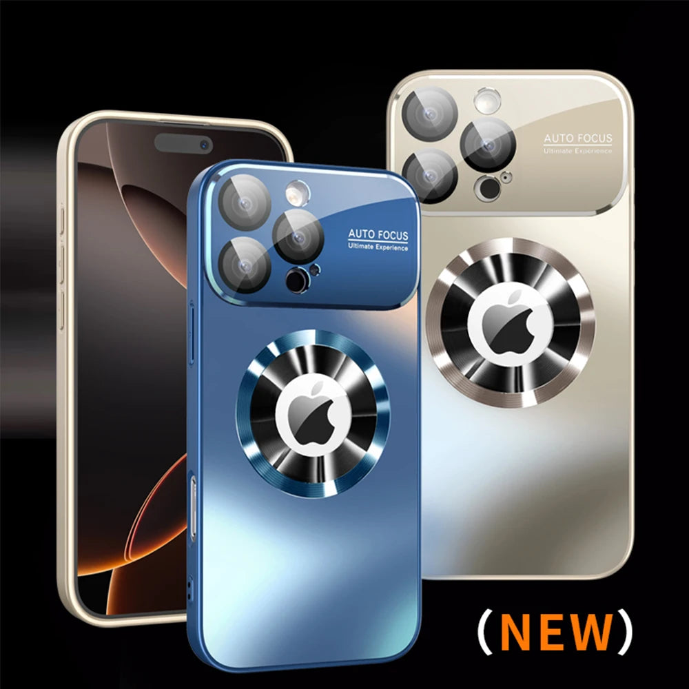 Titanium matte MagSafe iPhone case with frosted glass back and full camera lens protection