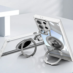 Transparent frosted magnetic Samsung Galaxy case with rotating ring stand and full shockproof coverage