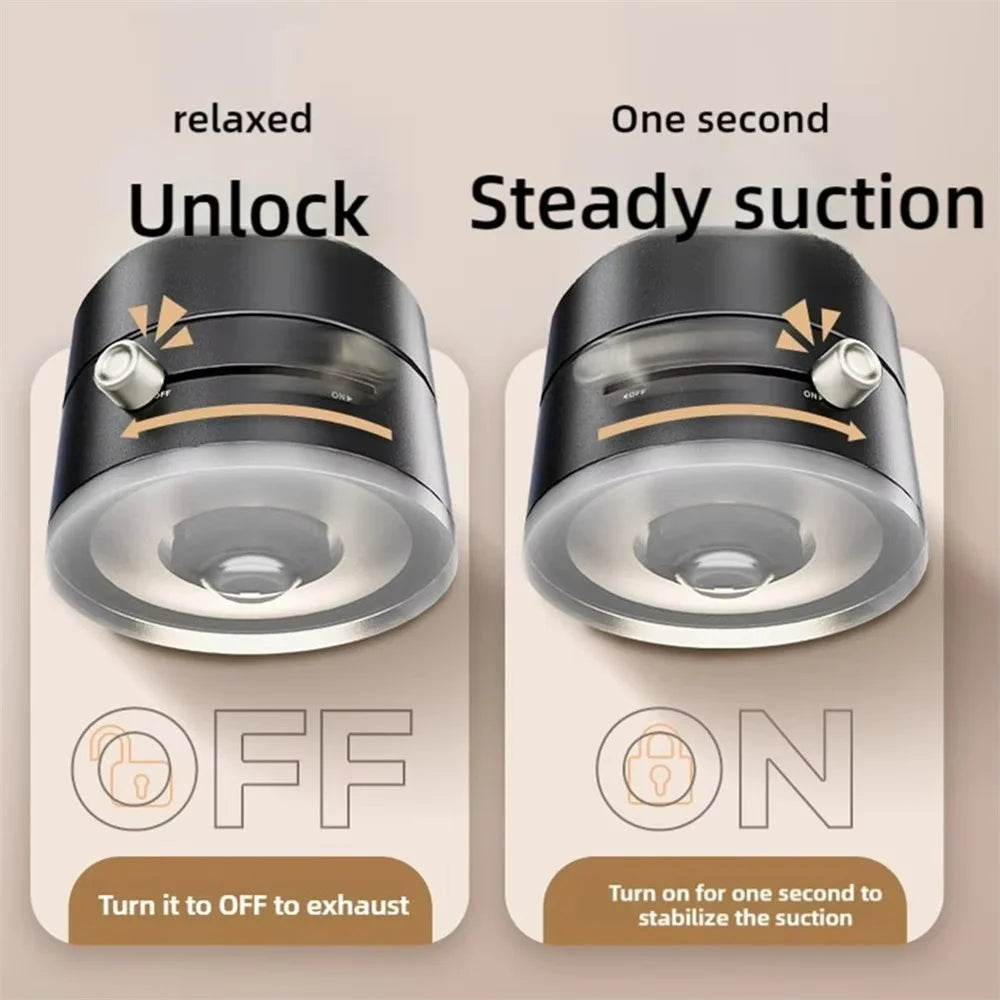 Two views of a device with 'relaxed' and 'One second steady suction' text, showing 'OFF' and 'ON' positions.