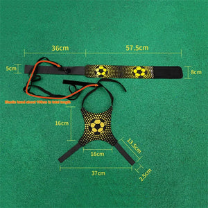 Measurement chart of a headband with soccer ball design on a green background