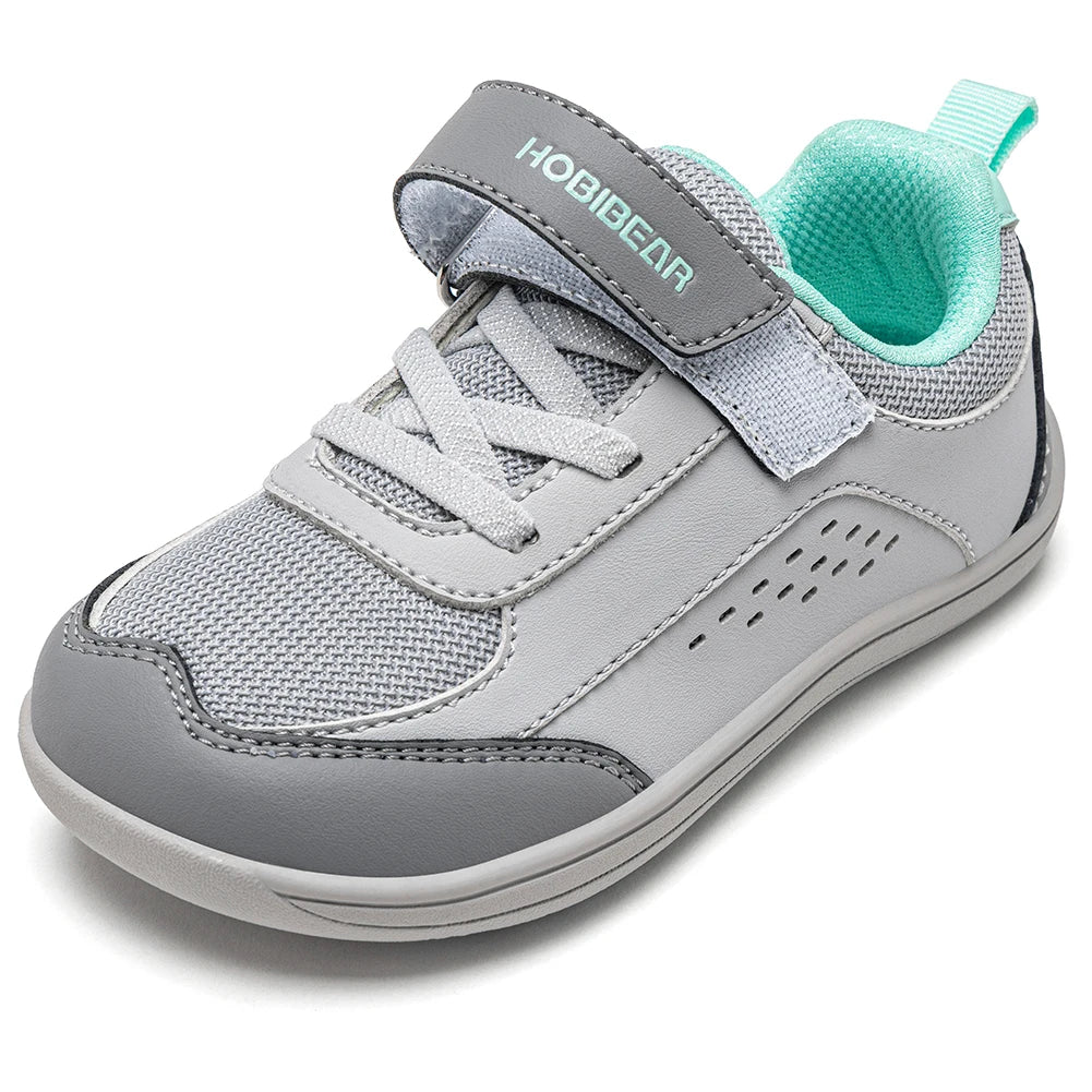 Kids' wide toe barefoot-style shoes with hook-and-loop closure and rubber outsole