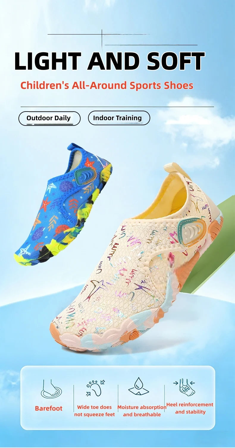 Kids Parent-Child Barefoot Water Shoes, Quick Dry Breathable Non-Slip Rubber Sole Aqua Socks for Beach Camping Hiking, Lightweig