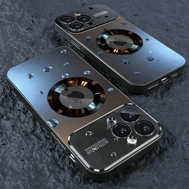 Two metallic Luxury Glass Camera MagSafe Magnetic iPhone Case Wireless Charging