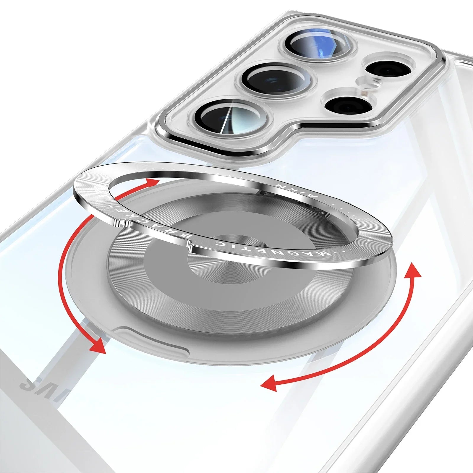 Transparent frosted magnetic Samsung Galaxy case with rotating ring stand and full shockproof coverage