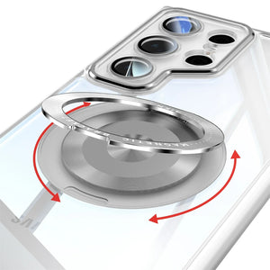Transparent frosted magnetic Samsung Galaxy case with rotating ring stand and full shockproof coverage
