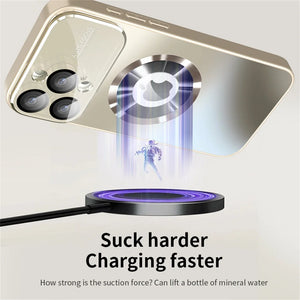 Titanium matte MagSafe iPhone case with frosted glass back and full camera lens protection