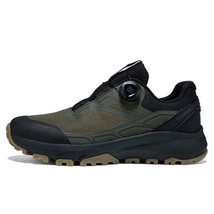 Green and black hiking shoe with 'baasploa' branding and 'Oxford cloth' detail.