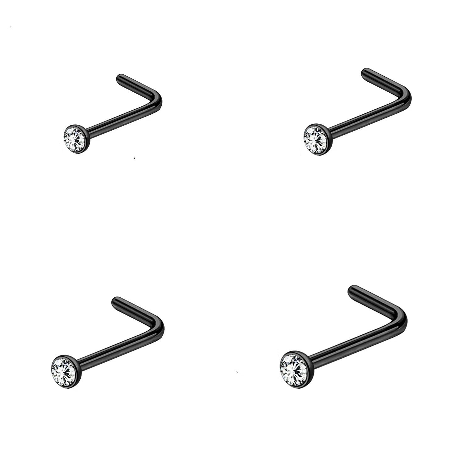 Gold & Silver Nose Stud Set – Heart Star Round L Shape Nostril Piercing 0.8x7mm