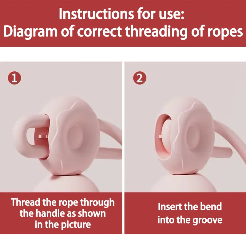 Instructions for using a pink Smart jump rope with ropes, showing correct threading steps.