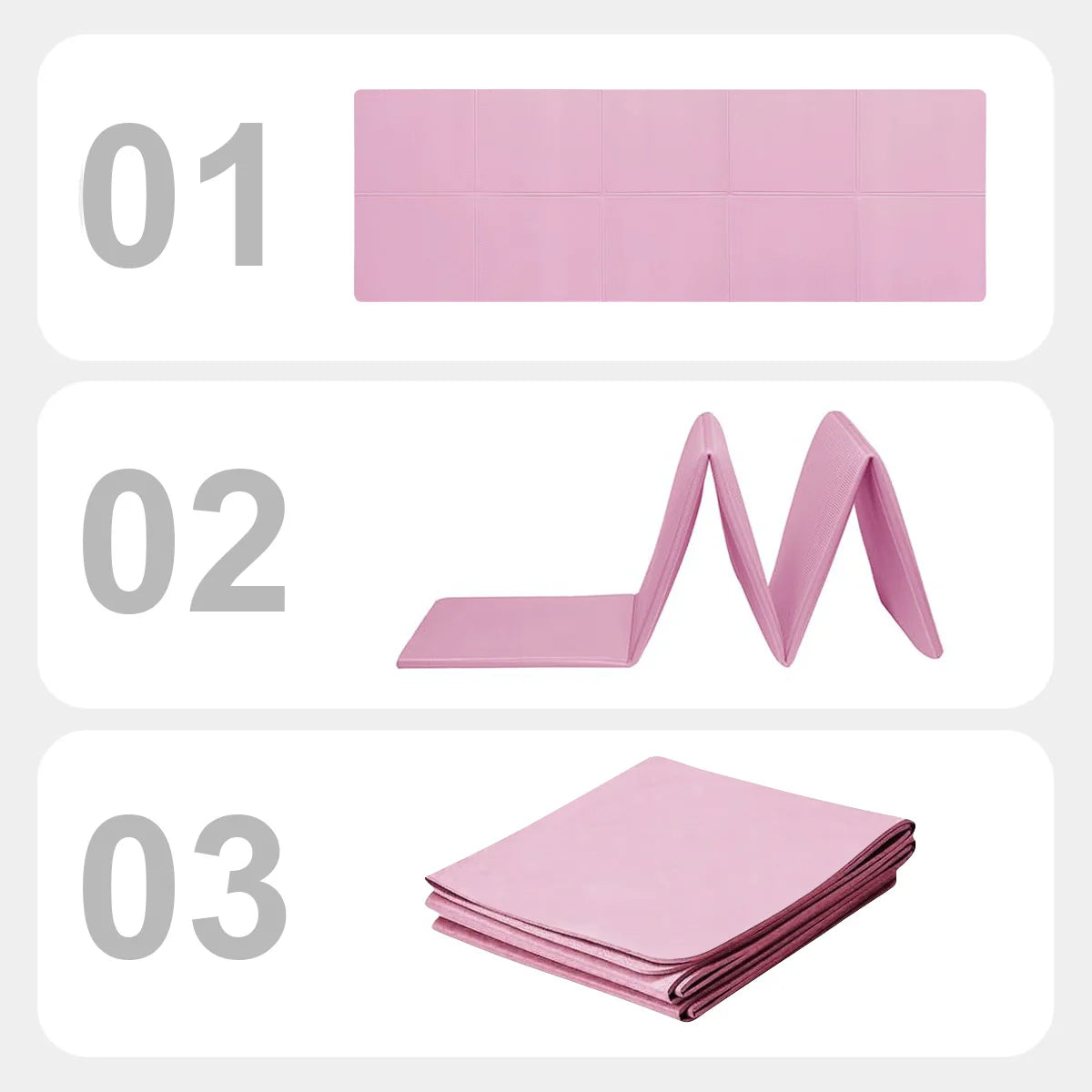 Set of pink foam rollers and a mat on a white background
