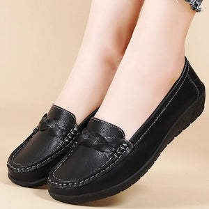Soft leather women loafer flats slip on casual shoes