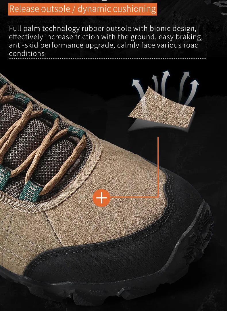 Hiking boot with text on outsole technology and features