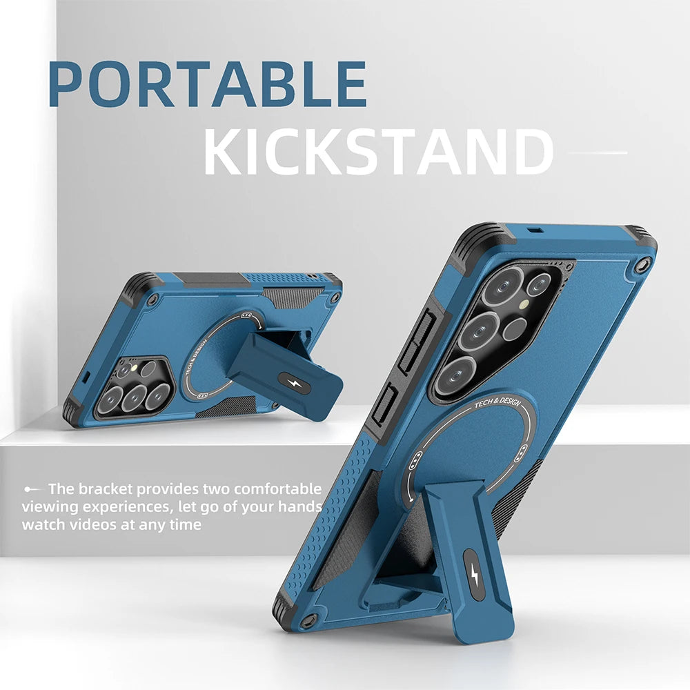 Magnetic Fold Stand Armor Case for Samsung Galaxy S24 S25 S26 & A Series.