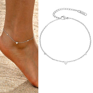 Gold plated stainless steel heart anklet bracelet for women delicate adjustable foot jewelry