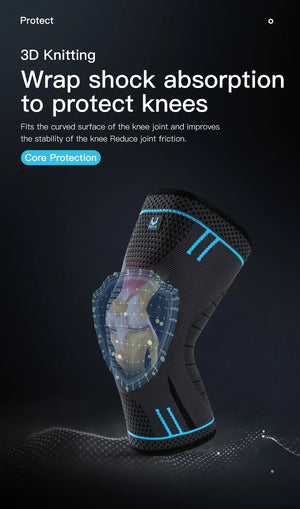 Knee brace with 3D knitting technology on a dark background