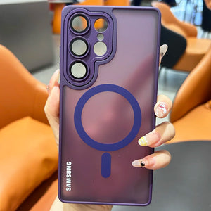 Magnetic matte translucent Samsung Galaxy case with camera lens protection and shockproof bumper