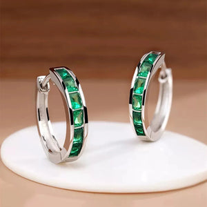 women's CZ hoop earrings princess square cubic zirconia elegant geometric hoops