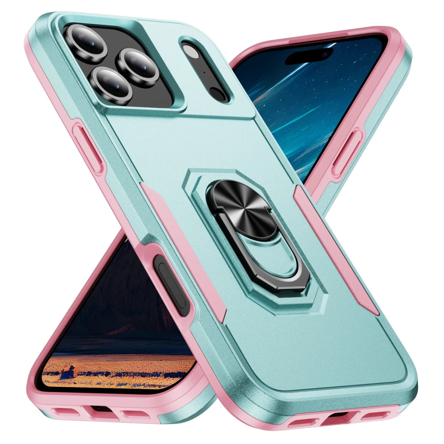 Metal Stand Military Armor iPhone Case with Kickstand Shockproof Cover on a white background