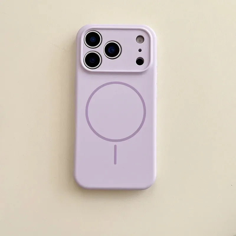 Purple phone case with a minimalistic design on a beige background