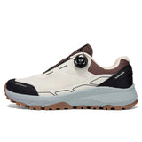 White hiking shoe with brown and black accents, featuring 'baasploa' branding, on a white background.