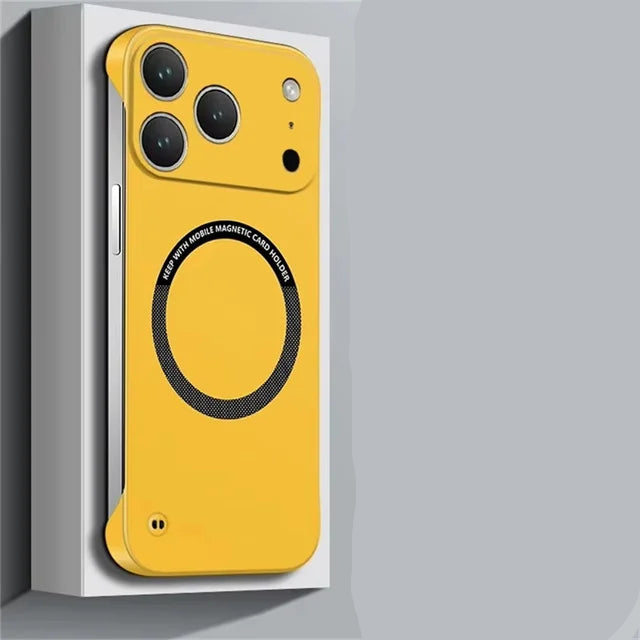 Yellow Ultra Thin Hard PC Magnetic iPhone Case Matte Solid Color Frameless on a gray background