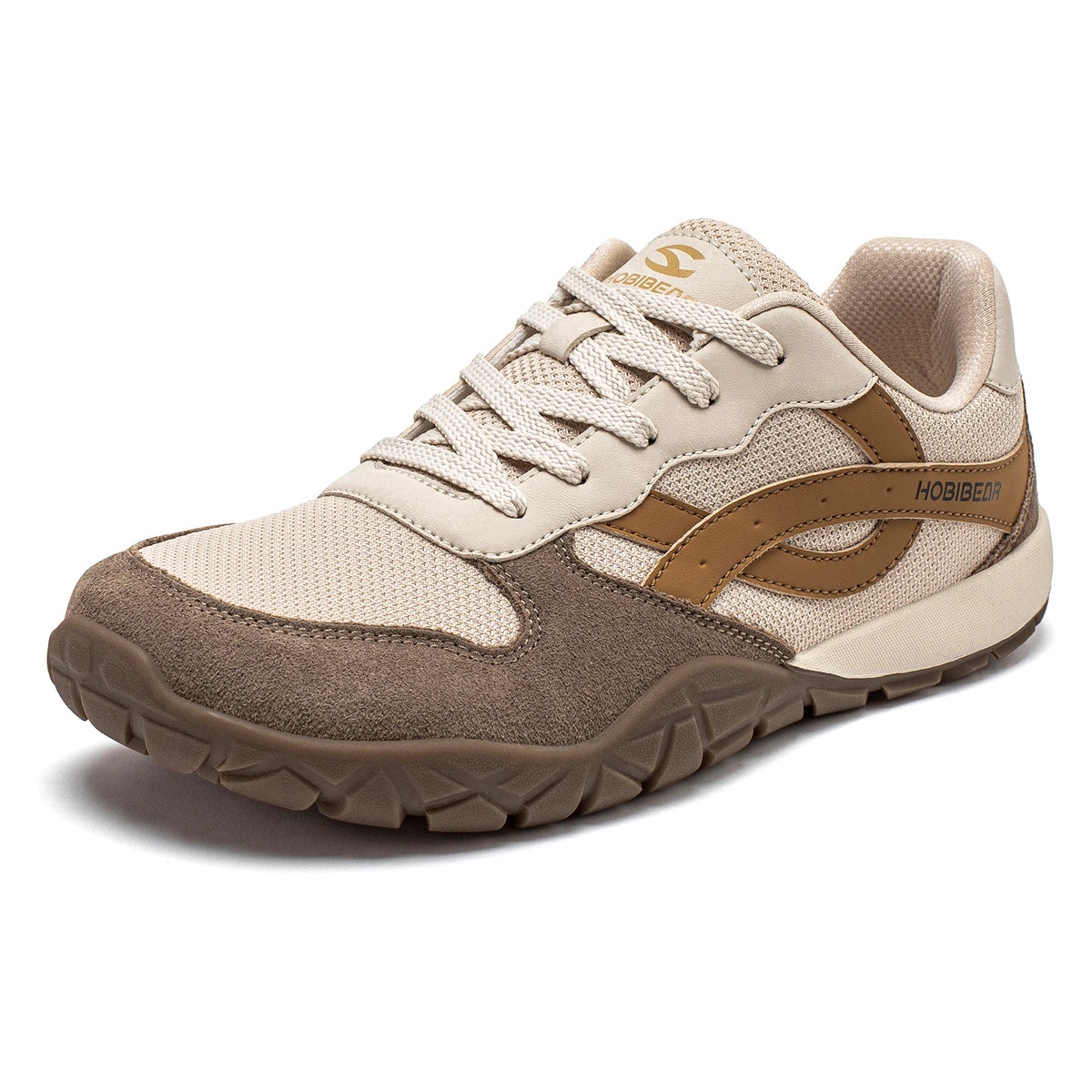 Beige and brown sneaker on a white background