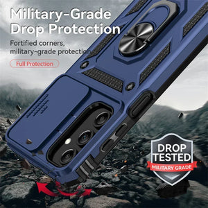 Samsung Rugged phone case with military-grade drop protection features on a rocky background