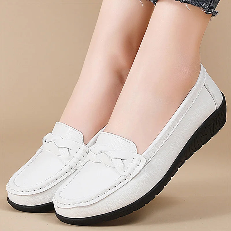 Soft leather women loafer flats slip on casual shoes