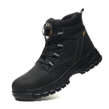 Black boot with a thick sole on a white background