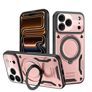 Pink Luxury Armor Magnetic iPhone Case with Ring Kickstand Full Coverage PC TPU