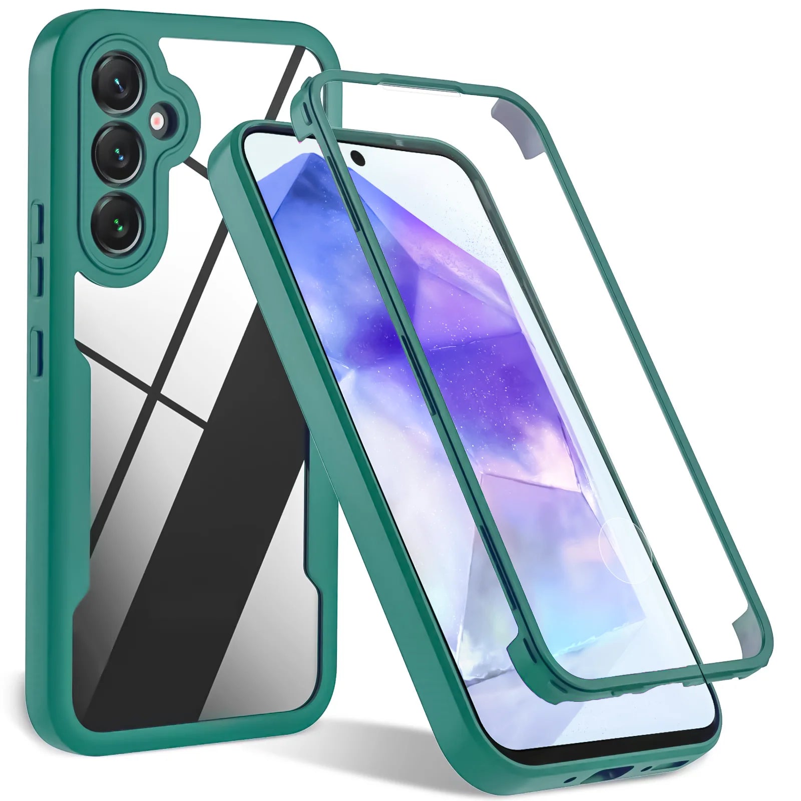 Green 360 Full Cover Shockproof Samsung Galaxy Case Clear TPU PC Protective Cover A55 A35 A54 A53