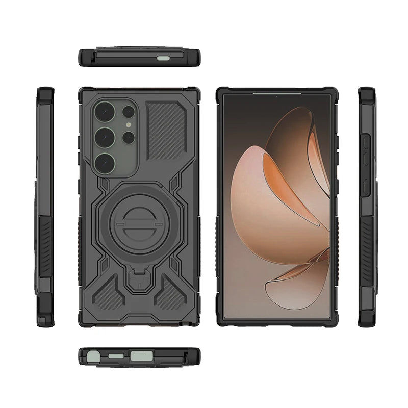 magnetic anti-drop case for Samsung Galaxy S25–S26 & A Series. Wireless charging support with holder stand