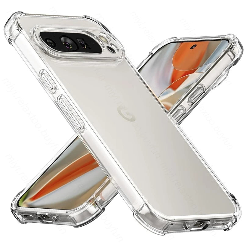 Clear TPU Case for Google Pixel with a reflective surface on a white background