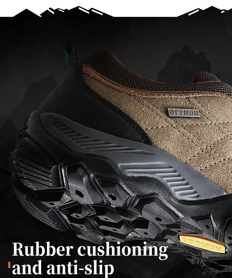 Men's suede hiking shoes with rubber outsoles and lace-up fastening in grey and khaki