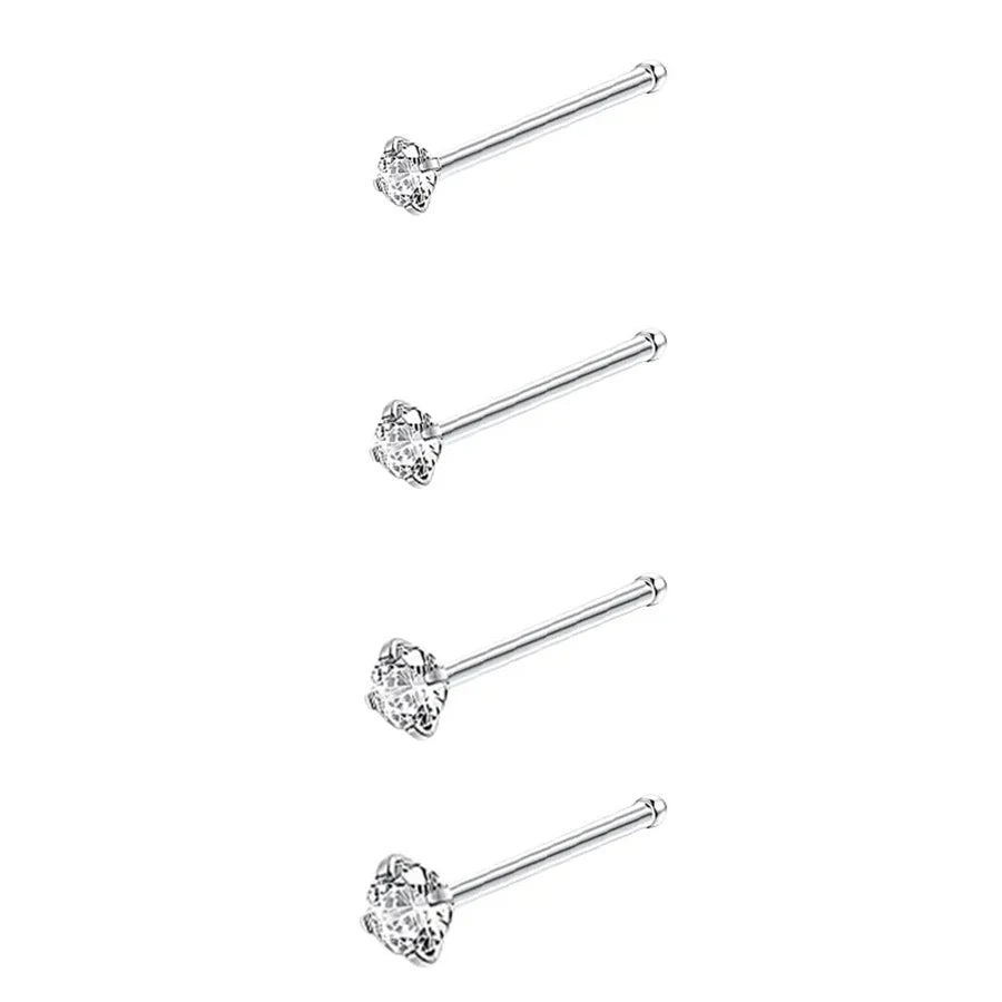 4pcs Cubic Zirconia Nose Studs 20G L-Shaped Shiny Nostril Jewelry