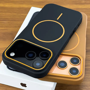 Luxury matte magnetic silicone phone case with shockproof protection for iPhone 11–17 series