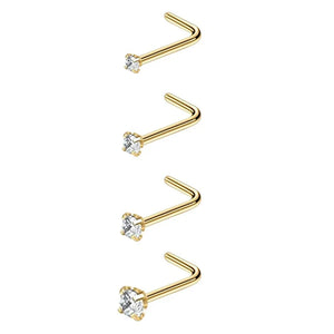 4pcs Cubic Zirconia Nose Studs 20G L-Shaped Shiny Nostril Jewelry