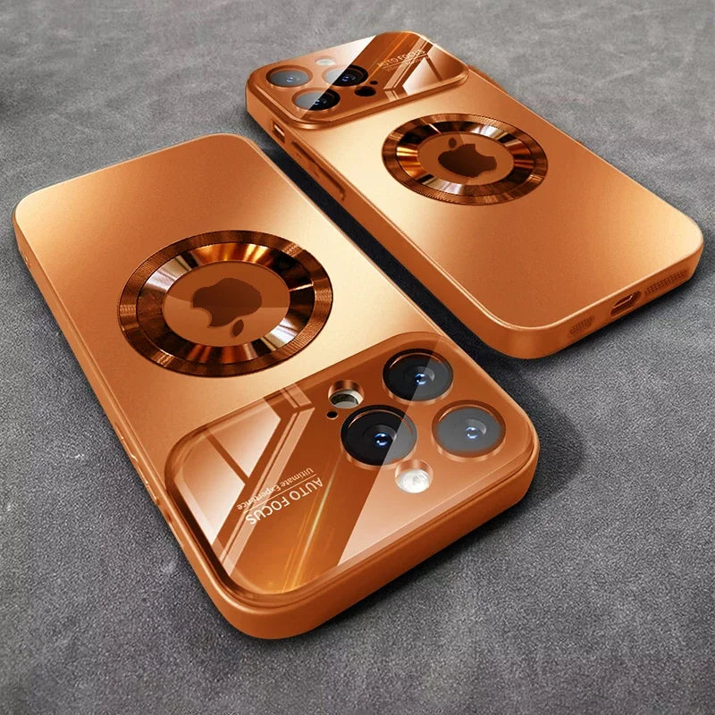 Two rose gold Luxury Glass Camera MagSafe Magnetic iPhone Case Wireless Charging cover