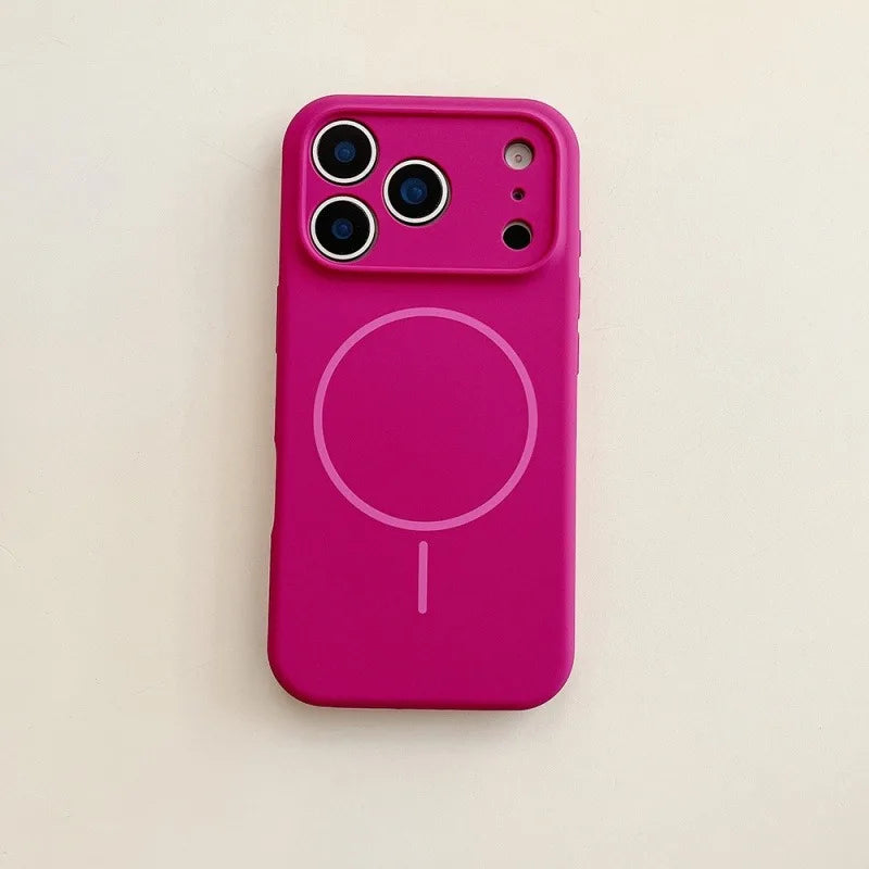 Pink phone case with a circular design on a beige background