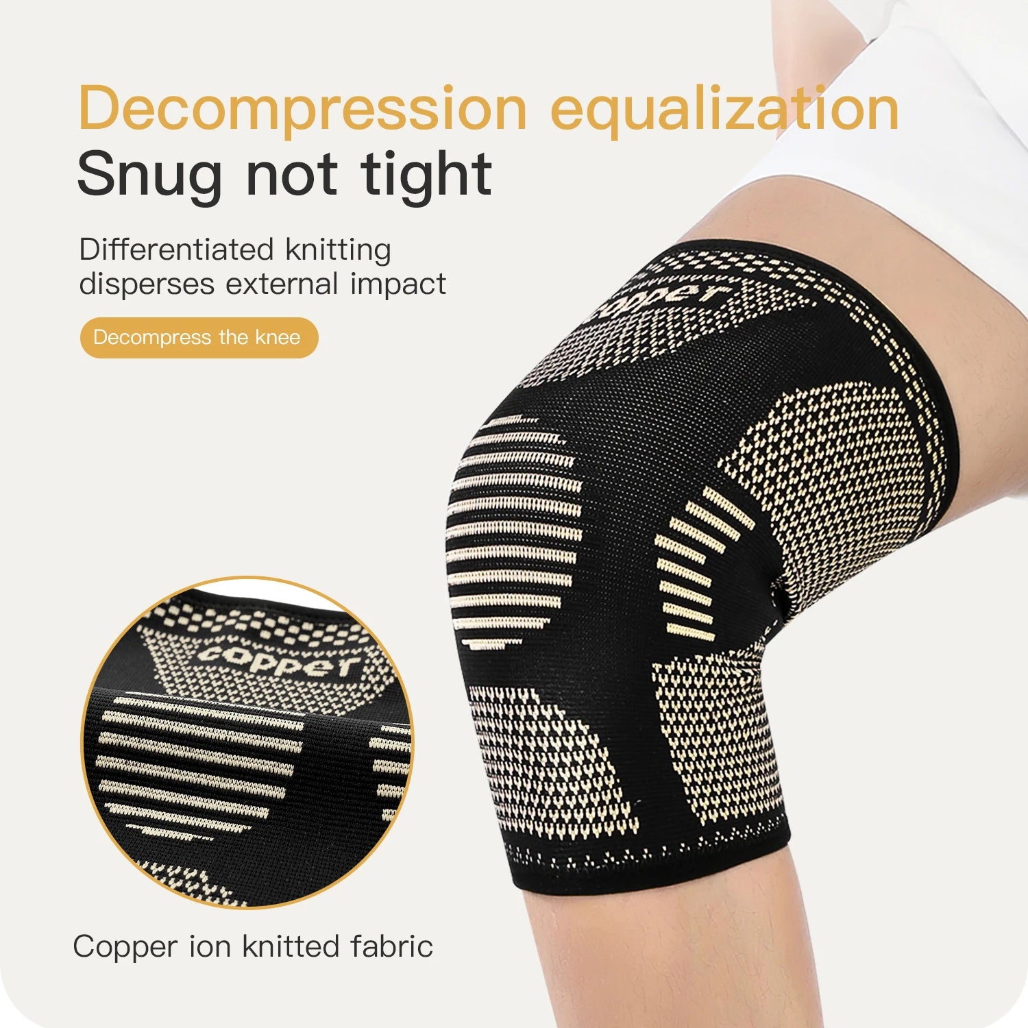 Copper infused knee compression sleeve for sports and daily knee support