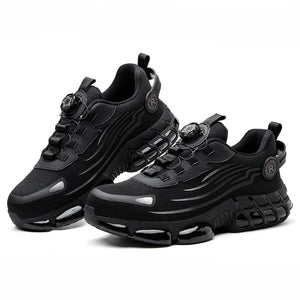 Black work sneakers with unique sole design on a white background