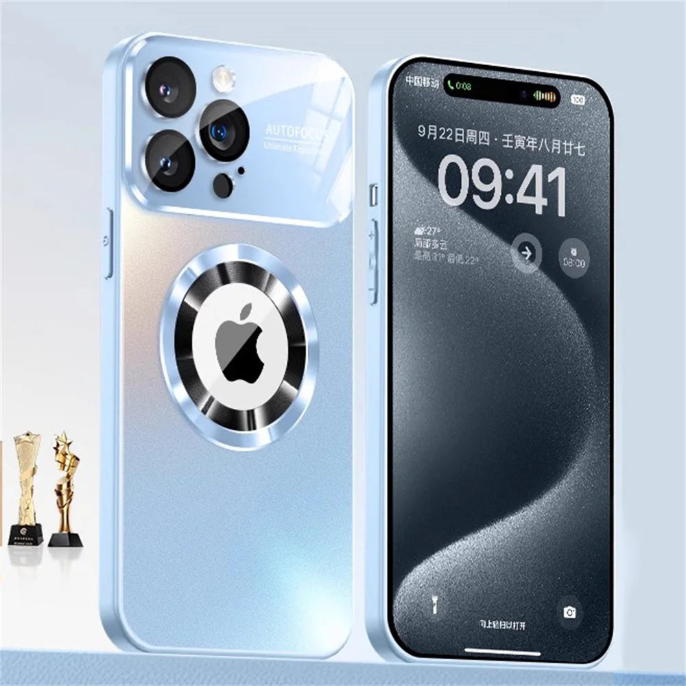 Titanium matte MagSafe iPhone case with frosted glass back and full camera lens protection