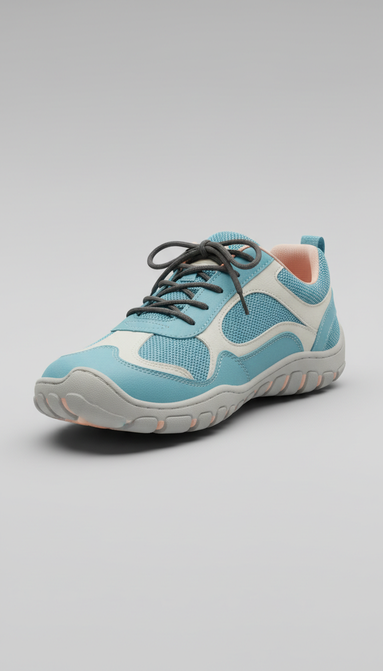 Barefoot walking shoe with engineered mesh